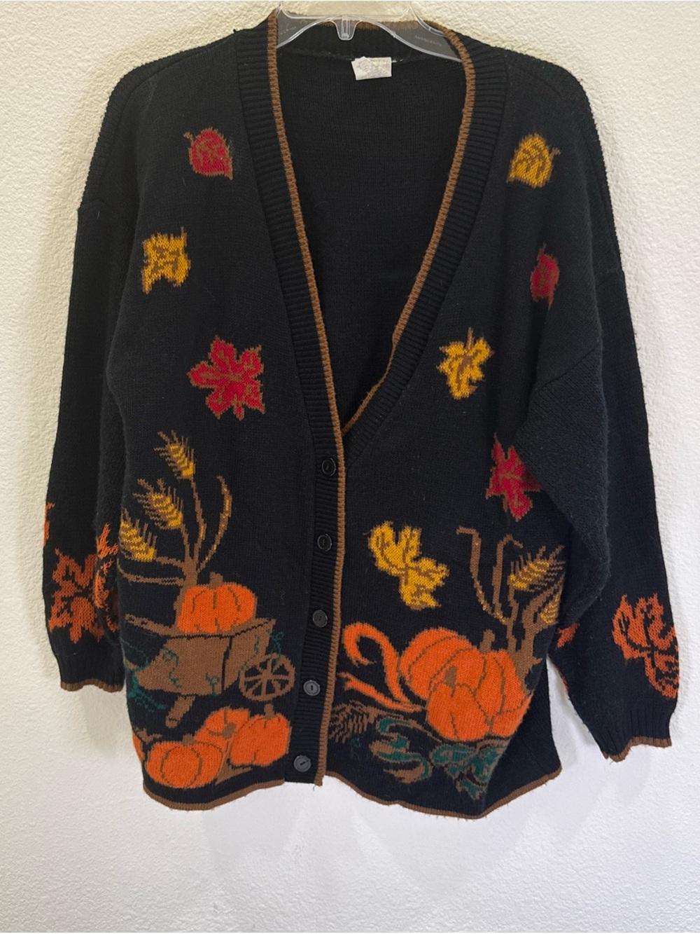 VTG Basic Editions Halloween Fall Pumpkin Cardigan Button Sweater Womens Large
